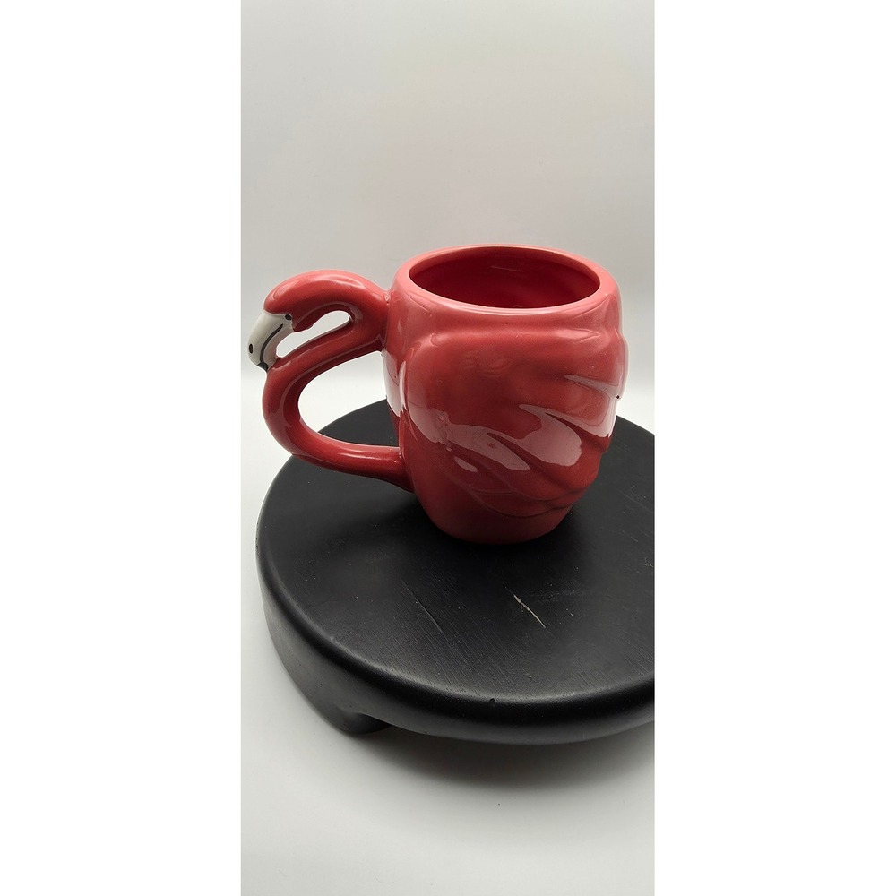 DEI Pink Flamingo Coffee Mug 3D Sculpted Handle Ceramic Tropical Bird Tea Cup